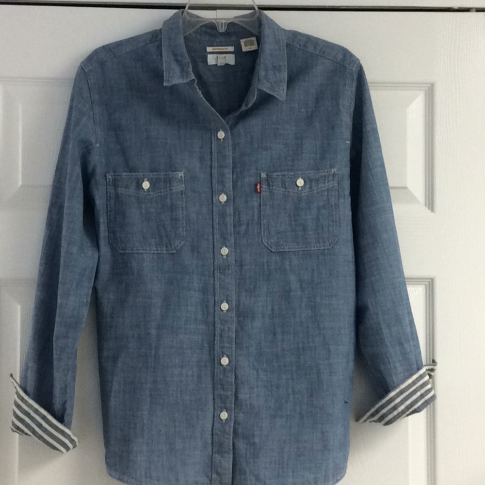 Levi’s button down denim shirt with striped cuffs